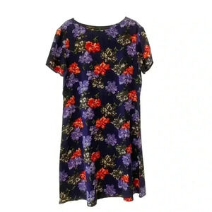 Carole Little Floral Silk Dress Size 8 Short Sleeves Purple Orange Boho Festival
